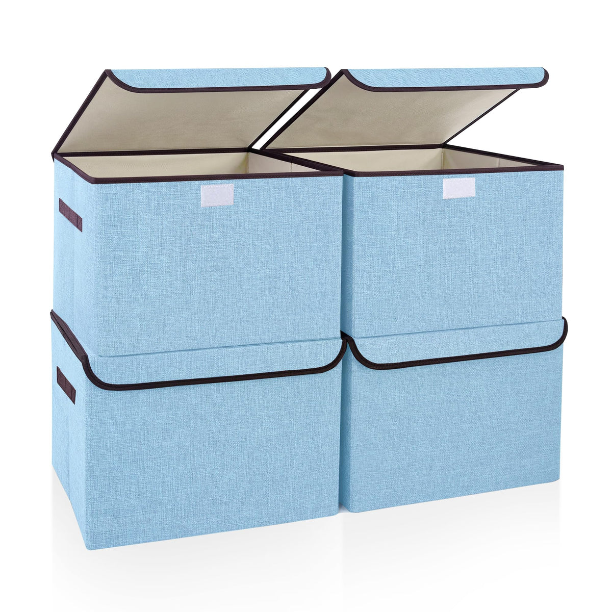 Bagnizer Large 22 Quart Linen Fabric Foldable Storage Bin Cube Organizer Basket with Flip-Top Lid & Handles, Clothes Blanket Box for Home, Office, Closet, Black, 4 Pack 14.6 x 9.5 x 9.5”