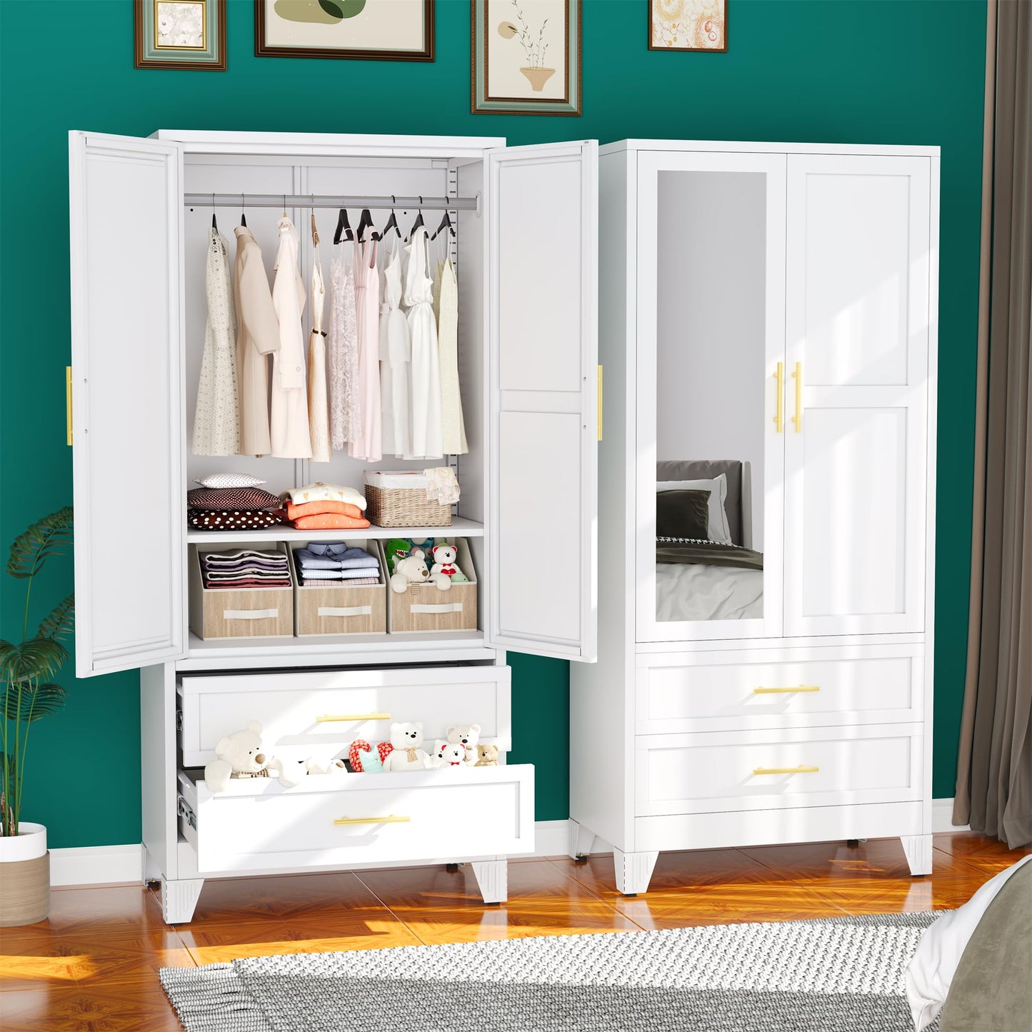 erosoei Metal Armoire Wardrobe Closet, 71 "Metal Clothing Storage Cabinet