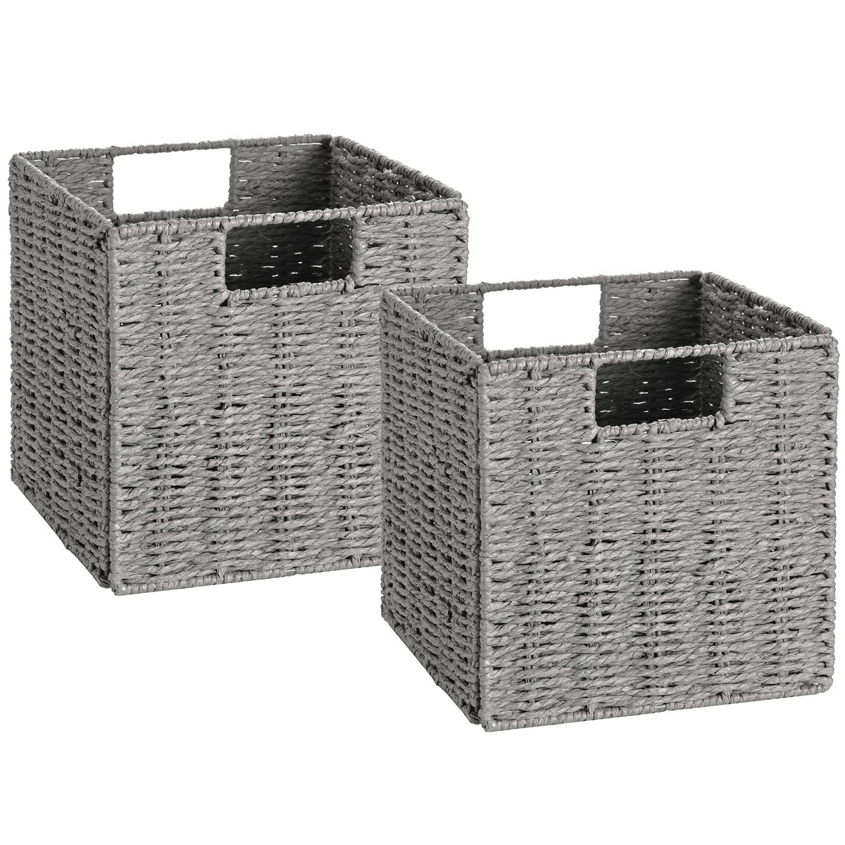 Vagusicc Wicker Storage Basket, Set of 2 Hand-Woven Storage Baskets for Shelves, Foldable Cube Storage Baskets Bins with Handles, 9 inch Small Wicker Baskets for Organizing Pantry Bedroom, Brown
