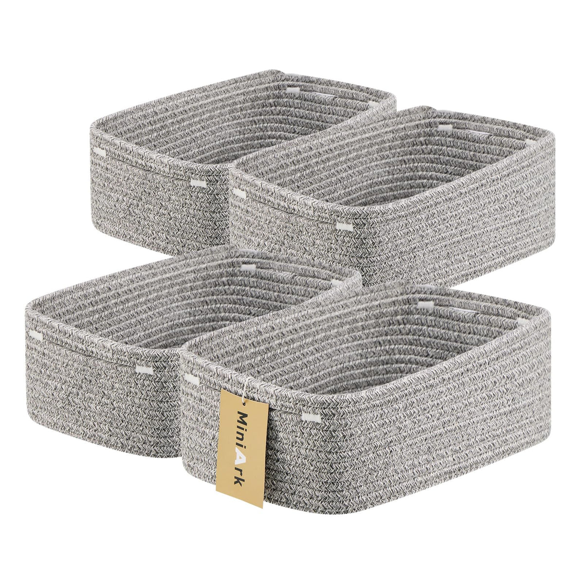 MiniArk Small Storage Baskets for Organizing | Closet Organizer Bins | Shelf Toy Basket | Woven Rope Baskets | Cube Decorative Box | Shallow Basket | L11.5xW7.5xH4.7| Brown