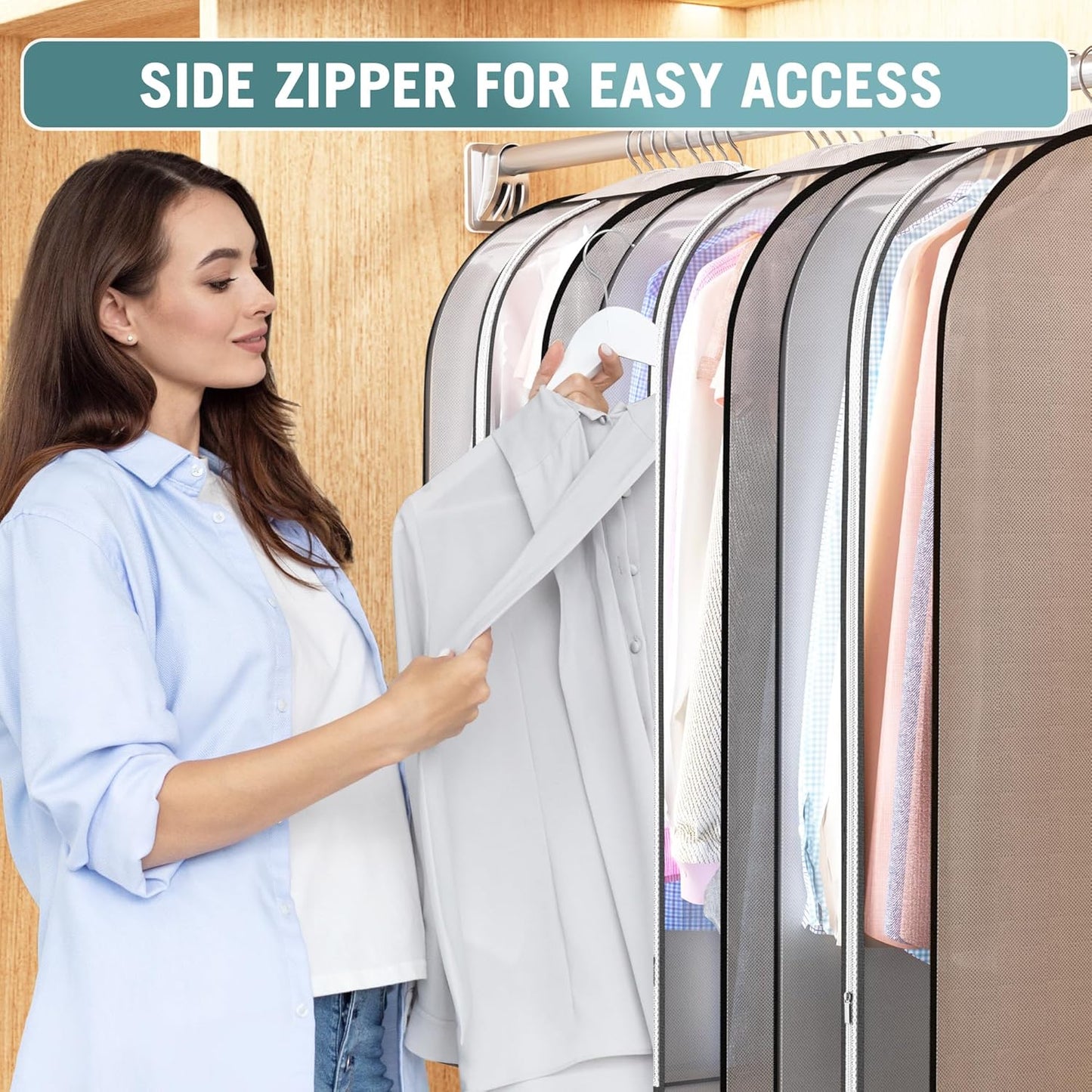 Liuoud 10" Gusseted Garment Bags for Hanging Clothes, 40", 3 Pack