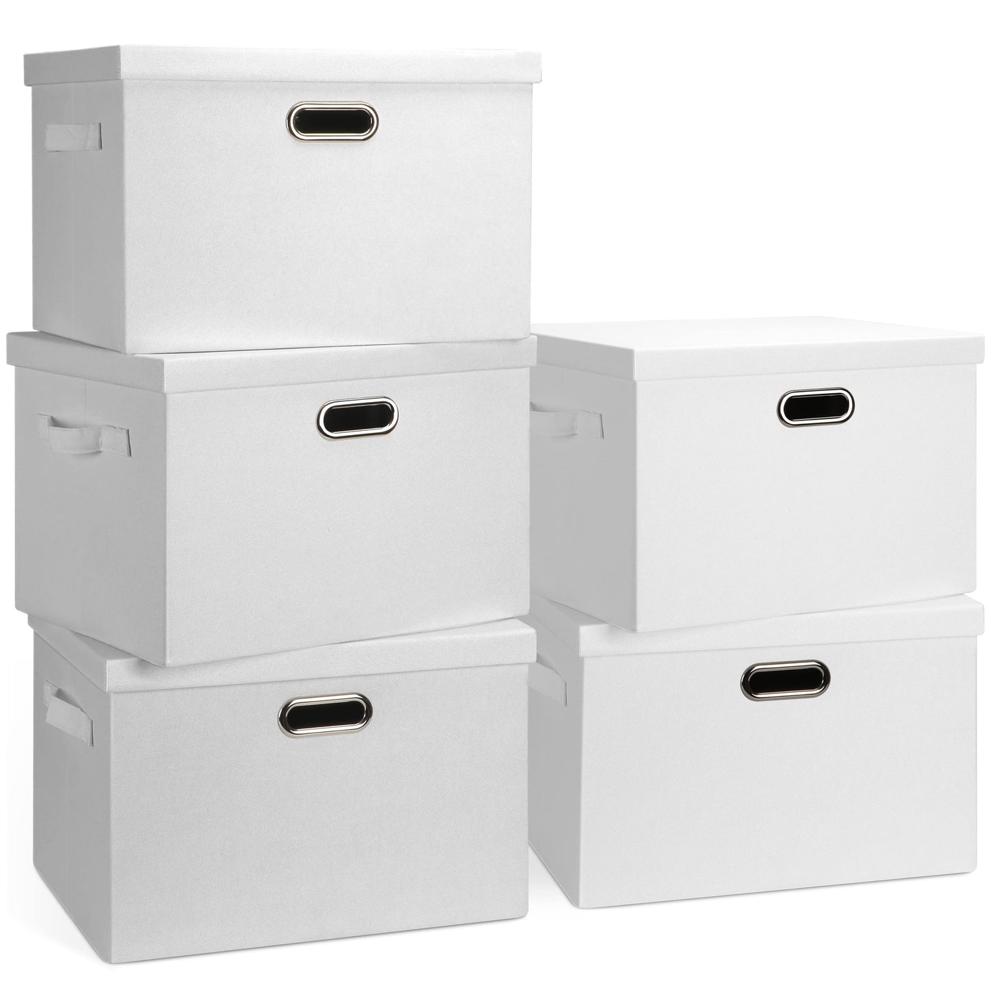 Graciadeco Large Quart Collapsible Stackable Storage Bins with Lids, 3 Packs Beige Linen Fabric Closet Boxes with Lids, Storage Cube Baskets Container Organizers for Bedroom Office(16.6 x 11.7 x 10.8)