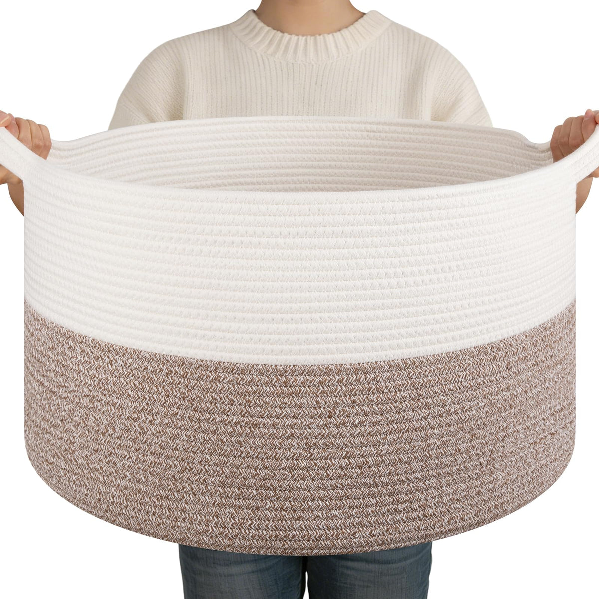 OIAHOMY 90L XXXLarge Blanket Basket Living Room Laundry Basket Brown