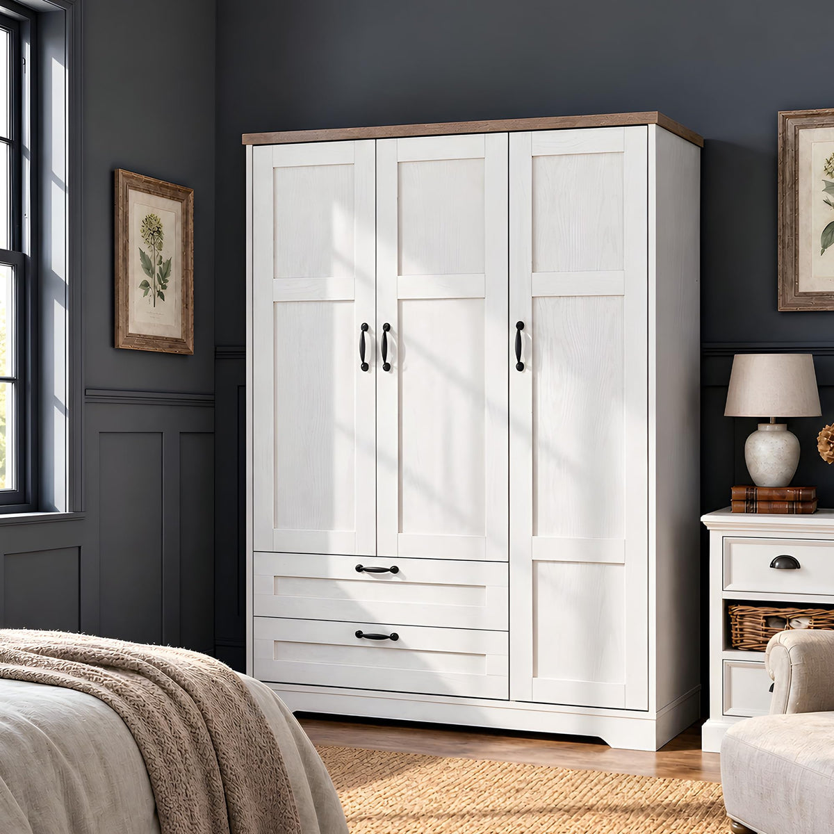 Yechen 71" Wooden Armoire Wardrobe Closet with 2 Doors & 2 Drawers, Natural