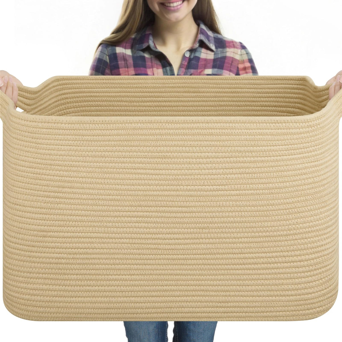 OIASKET 95L Extra Large Blanket Basket, 24" x 16.9" x 14.2" Woven Basket