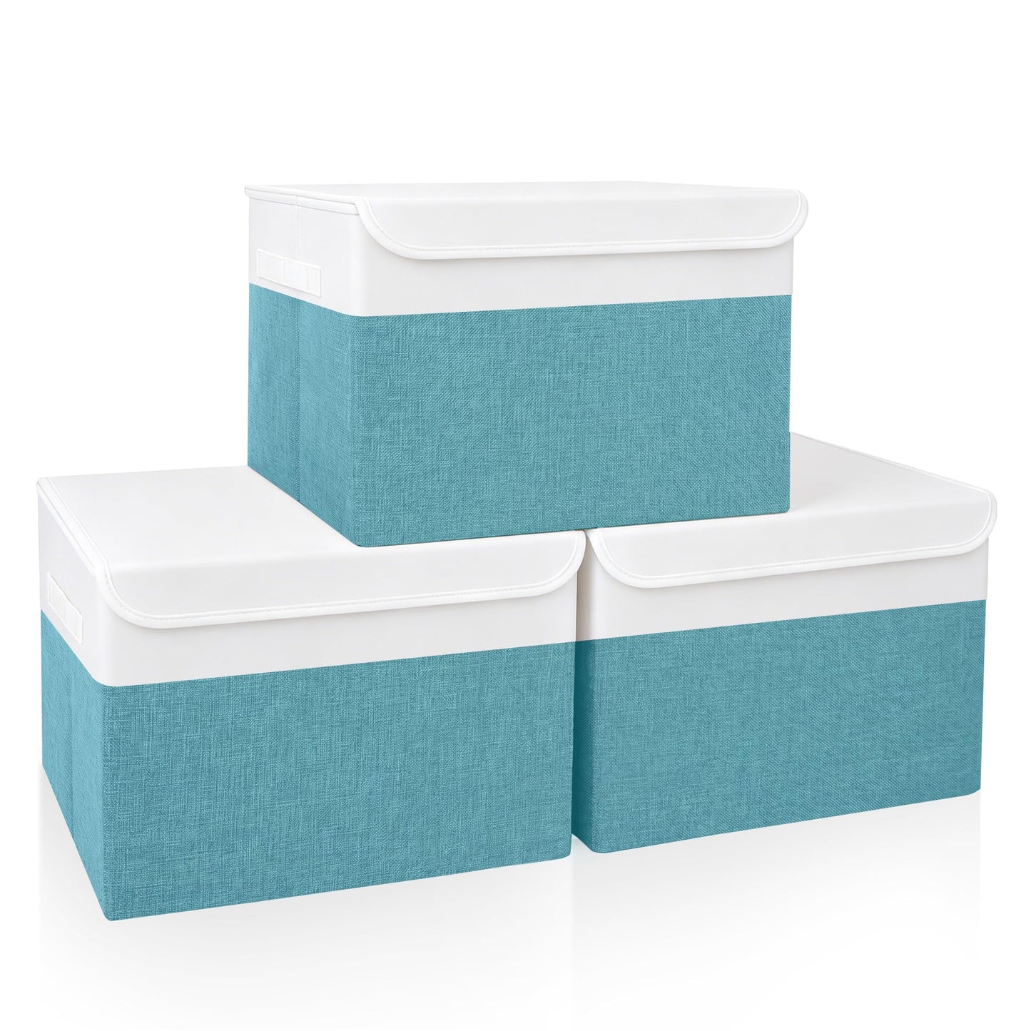 Bagnizer Large 22 Quart Linen Fabric Foldable Storage Bin Cube Organizer Basket with Flip-Top Lid & Handles, Clothes Blanket Box for Home, Office, Closet, Black, 4 Pack 14.6 x 9.5 x 9.5”