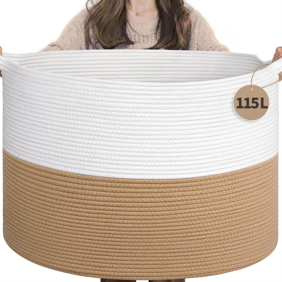 INDRESSME XXXLarge Woven Rope Blanket Basket Living Room Brown, 90L