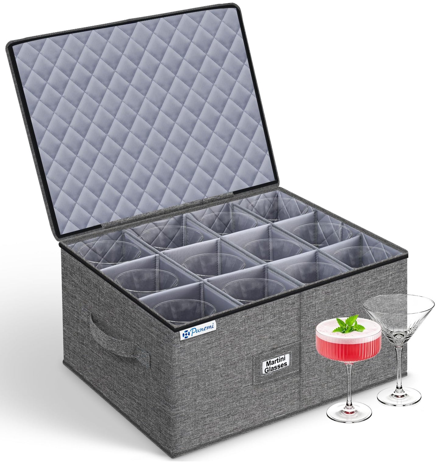 punemi Wine Glass Storage Box for 24 Glasses, Hard Shell Moving Case