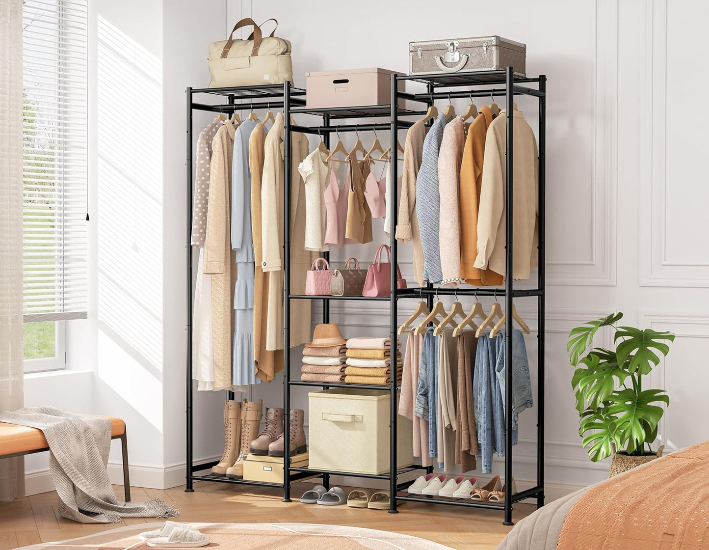 HOMIDEC Wardrobe Closet, 4 Hanging Spaces Portable Clothes Rack