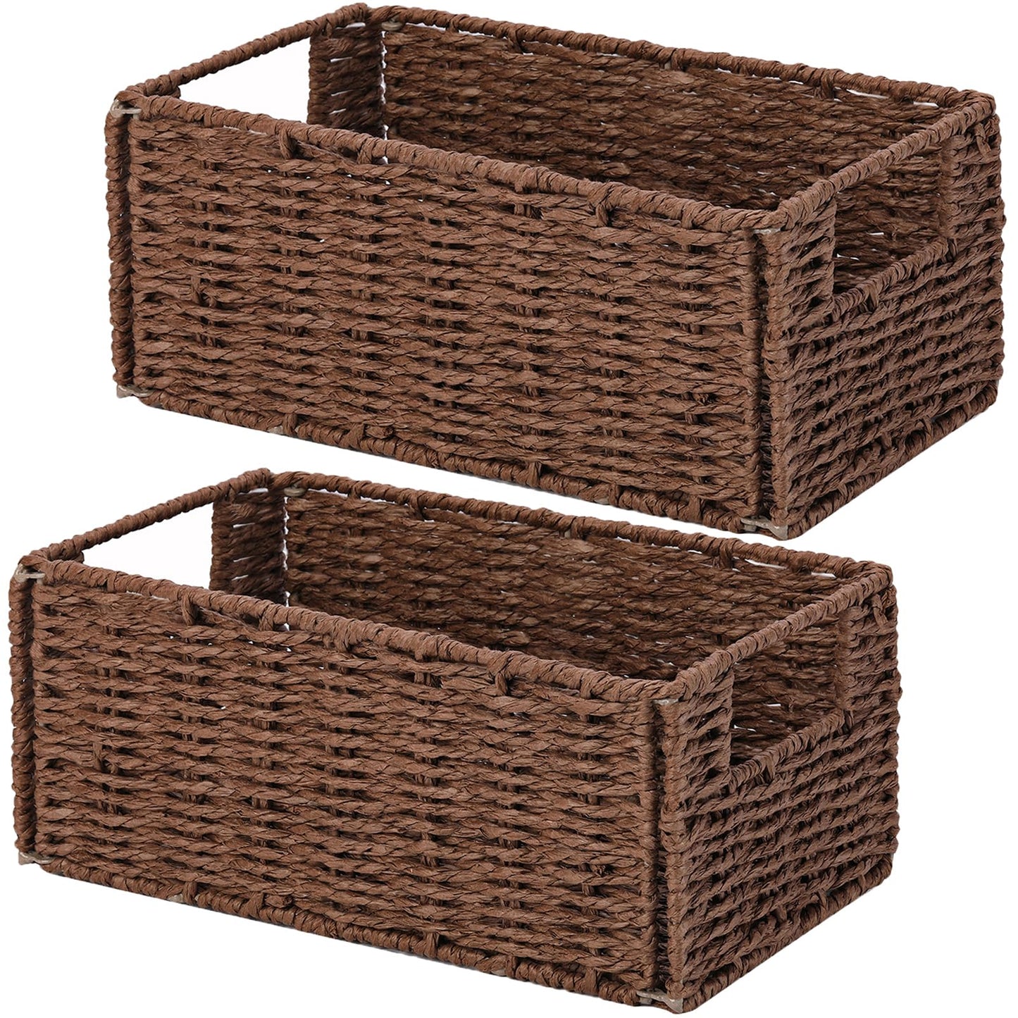 Vagusicc Wicker Storage Basket, Set of 2 Hand-Woven Paper Rope Wicker Basket, Small Storage Baskets for Organizing Toilet Paper Basket, Foldable Large Cube Storage Organizer Bins for Shelves (Natural)