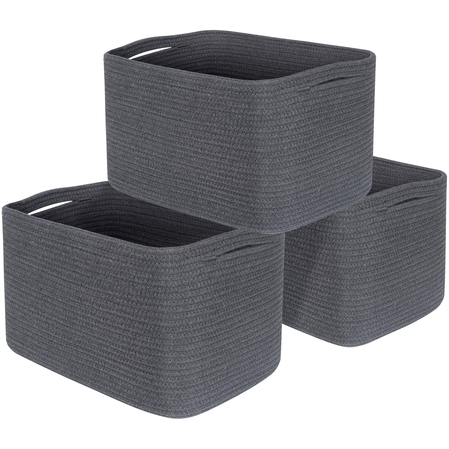 MINTWOOD Design 3-Pack Decorative Woven Storage Baskets for Shelves, Cube Bin Box for Organizing Books, Shoes, Dog Toys, Pantry Closet and Living Room Organizer, Oatmeal Brown