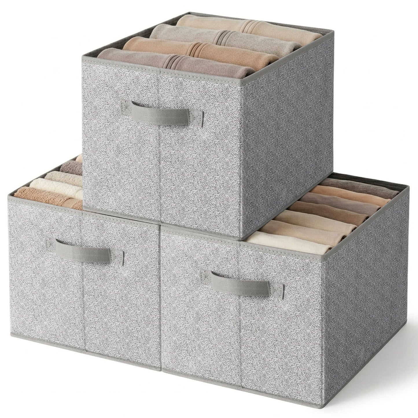GRANNY SAYS Closet Storage Bins with Handles, Gray, Large, 3-Pack