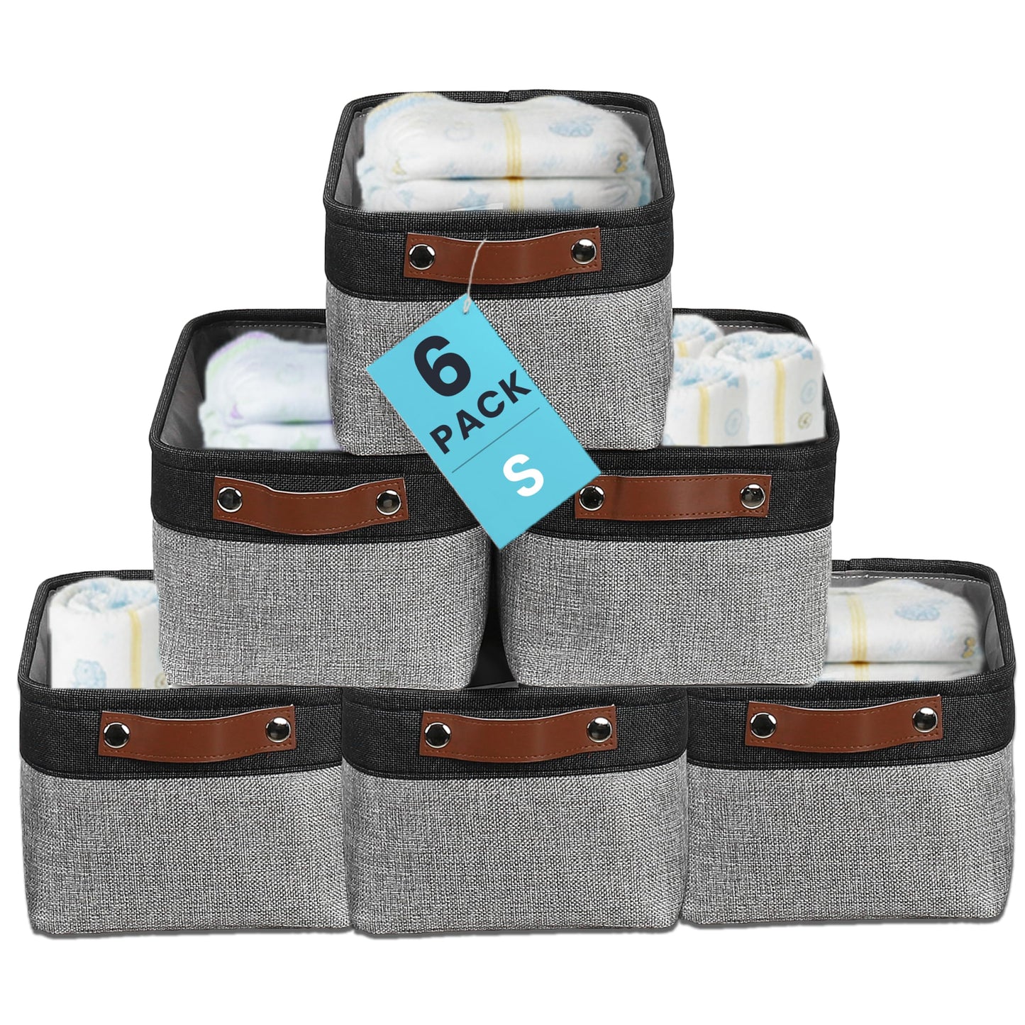 OrganiHaus 15x11in Canvas Storage Baskets 3 Pack - Fabric Bins for Shelves