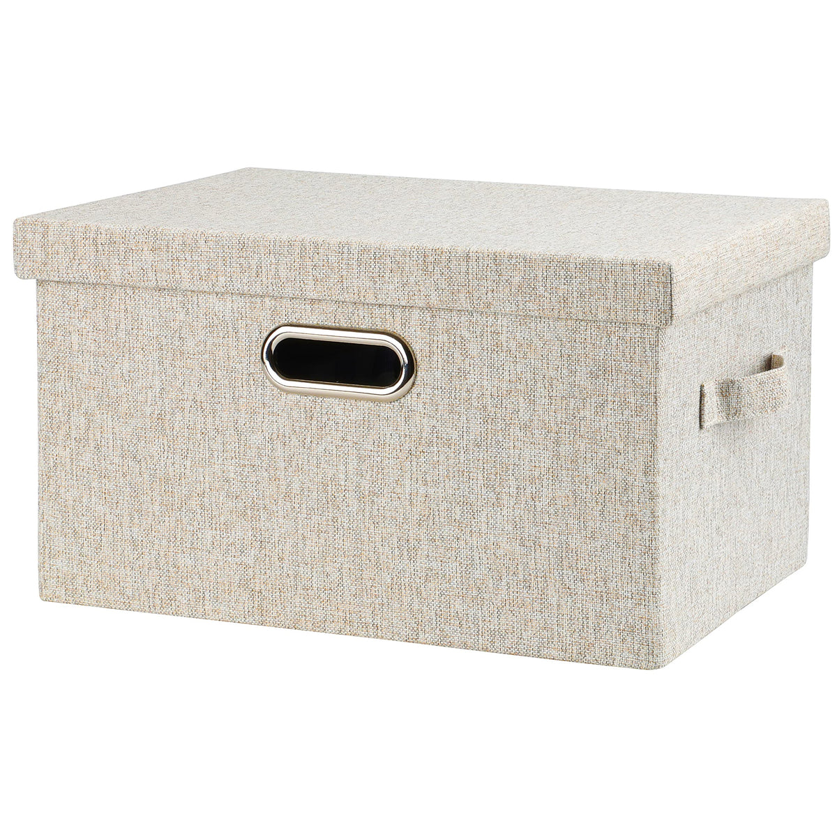 Graciadeco Large Quart Collapsible Stackable Storage Bins with Lids, 3 Packs Beige Linen Fabric Closet Boxes with Lids, Storage Cube Baskets Container Organizers for Bedroom Office(16.6 x 11.7 x 10.8)