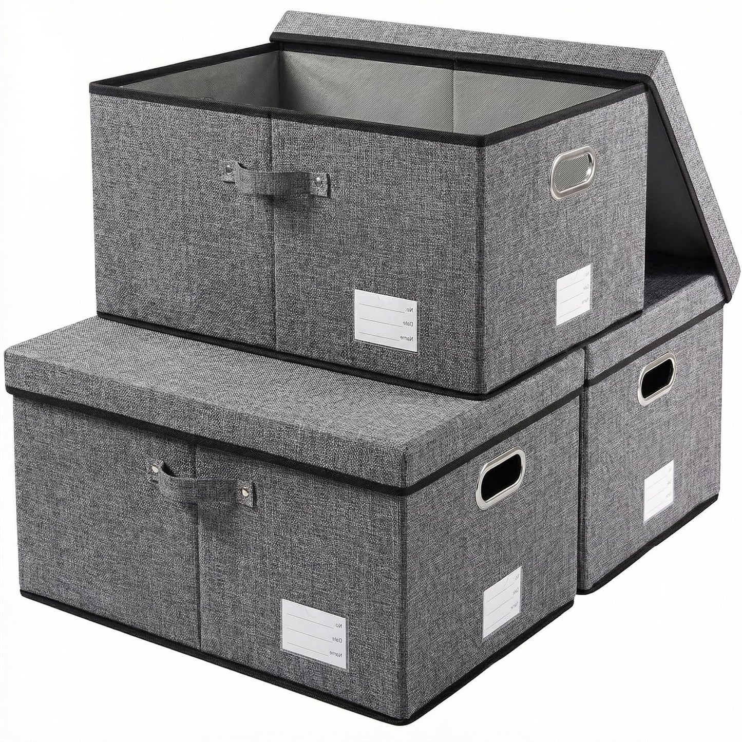 PRANDOM Large Collapsible Storage Bins with Lids [3-Pack] Jute Fabric Foldable Storage Boxes Organizer Containers Baskets Cube with Cover for Home Bedroom Closet Office Nursery (17.7x11.8x11.8)