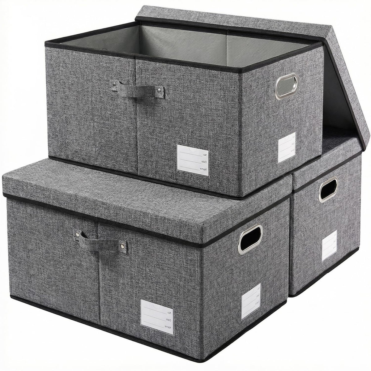 PRANDOM Large Collapsible Storage Bins with Lids [3-Pack] Linen/Cotton Blend Foldable Storage Boxes Organizer Containers Baskets Cube with Cover for Home Bedroom Closet Office Nursery(17.7x11.8x11.8)