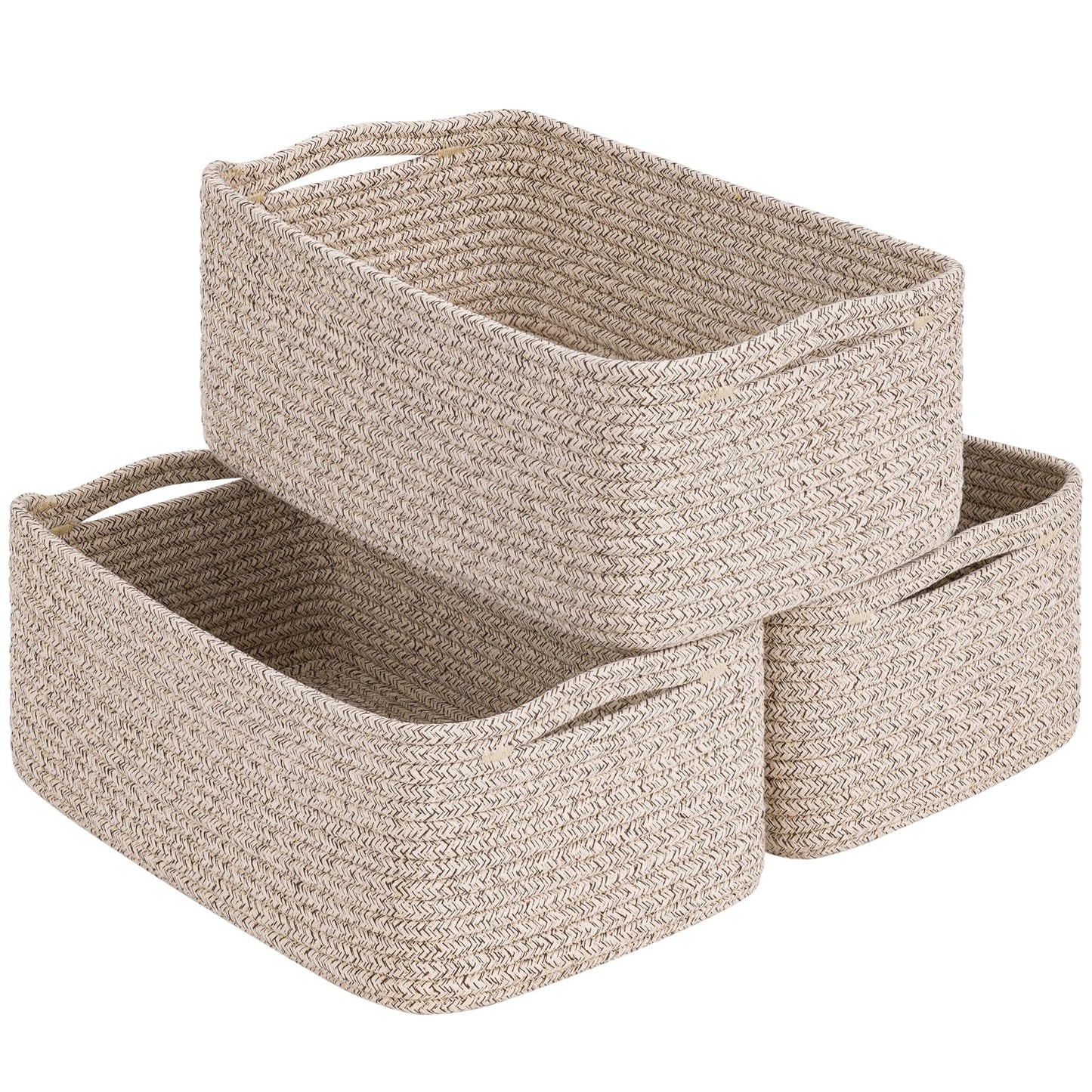Goodpick 3Pack Rope Storage Baskets for Shelves Organizing, 11 x 7 x 4.5 in