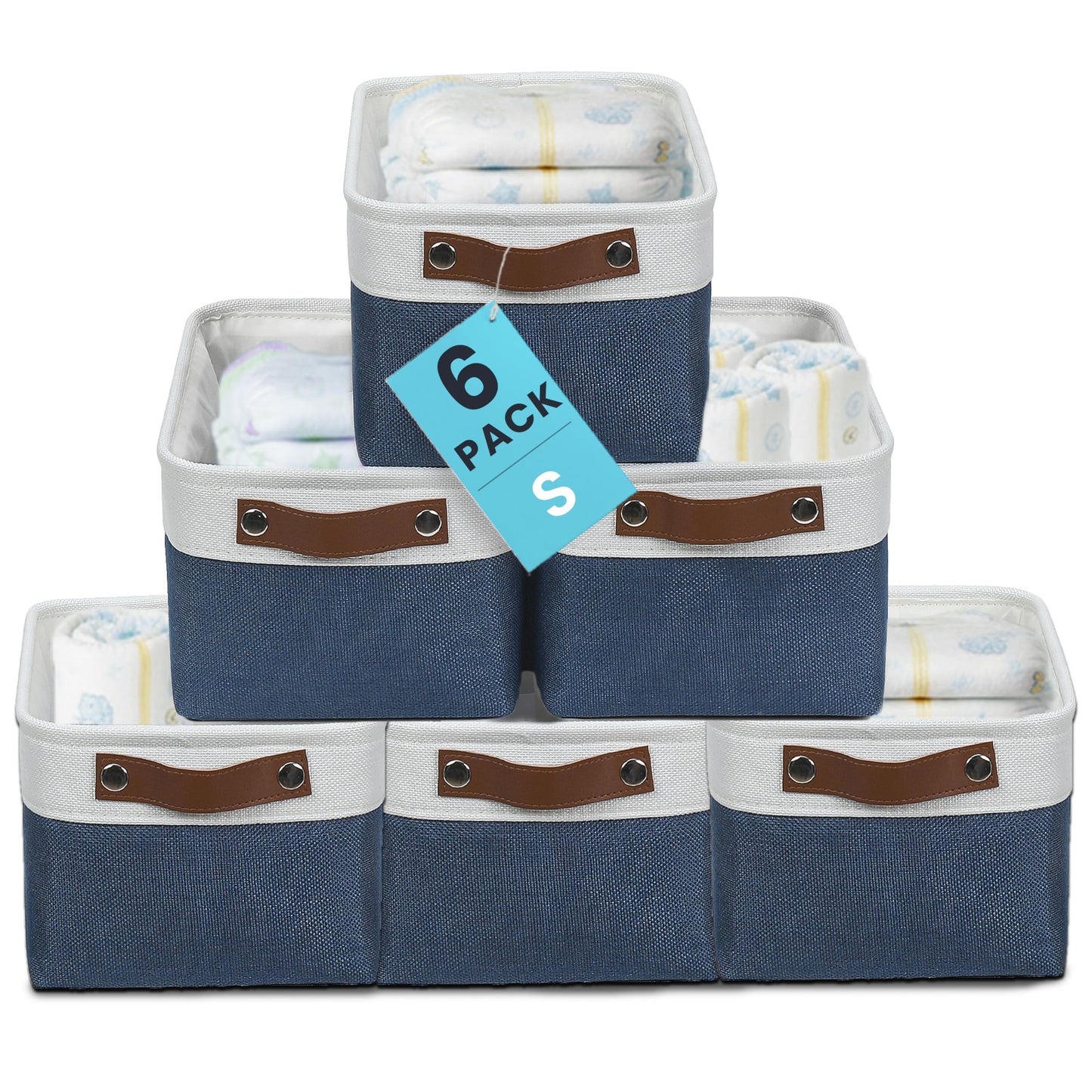 OrganiHaus 15x11in Canvas Storage Baskets 3 Pack - Fabric Bins for Shelves