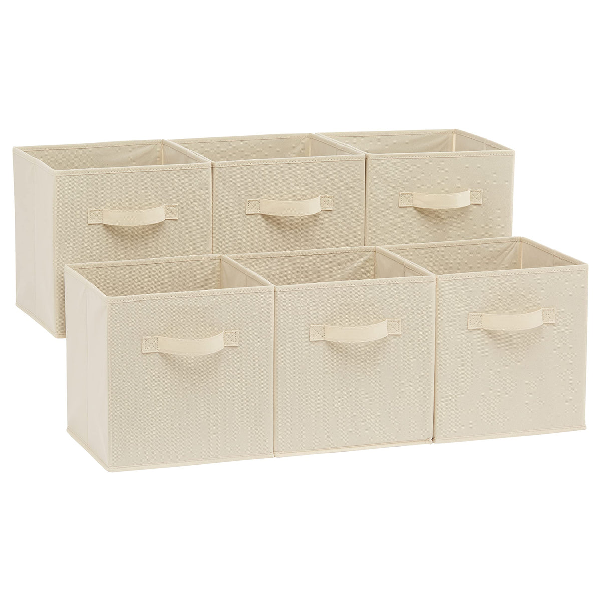 Amazon Basics Collapsible Fabric Storage Cube Bins Organizer with Handles for Organization and Organizing Solution, 13"x13"x13", Beige, 6-Pack