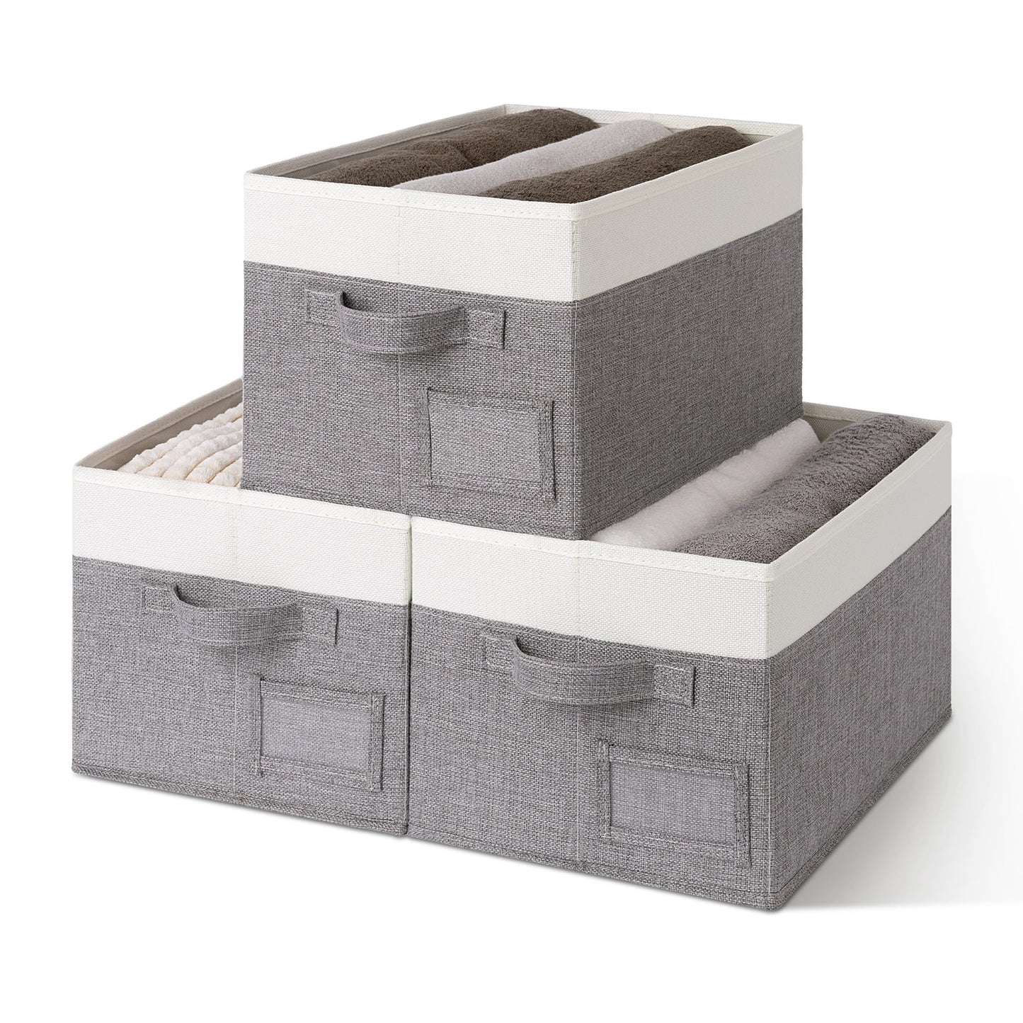 GRANNY SAYS Closet Storage Bins with Handles, Gray, Large, 3-Pack