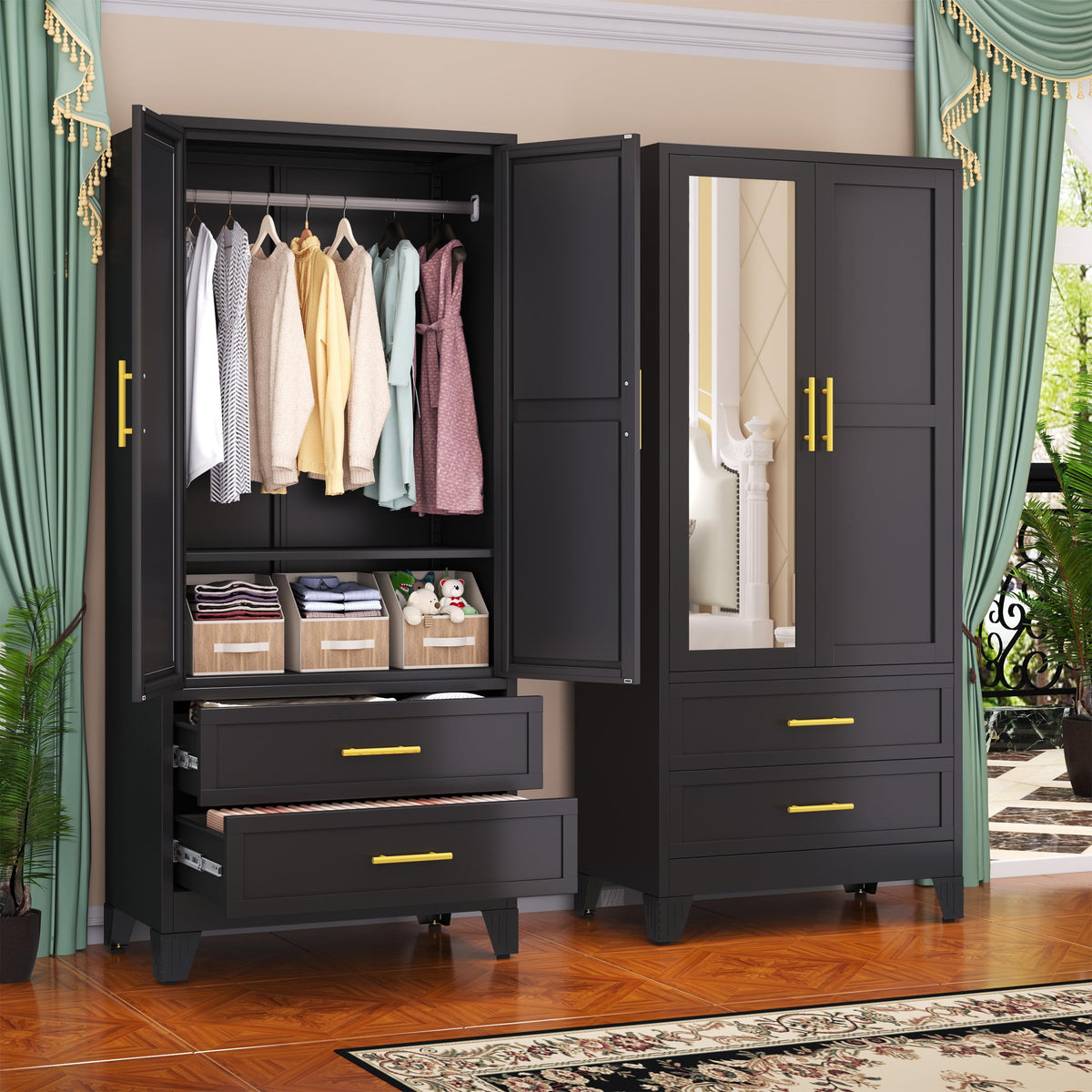 GAIOUS Metal Wardrobe Cabinet with 2 Drawers, 71" Clothing Storage Cabinets