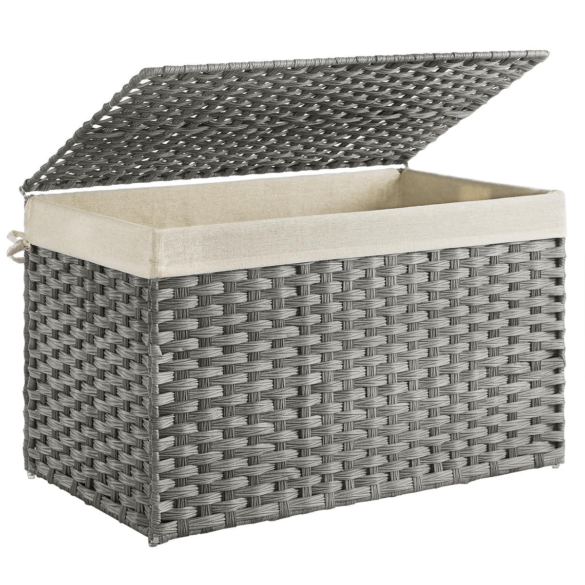 SONGMICS Woven Storage Basket with Lid, 42.3 Gallon (160L), Foldable