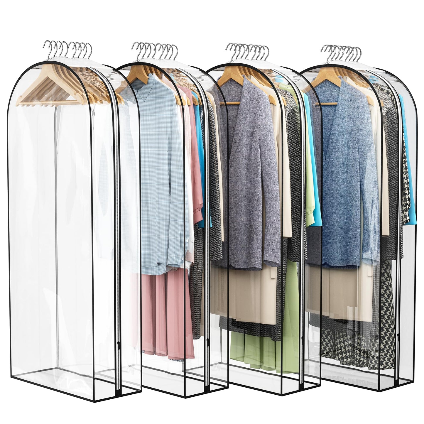 Liuoud Clear Garment Bags for Hanging Clothes 10” Gusseted, 4 Pack, 40”