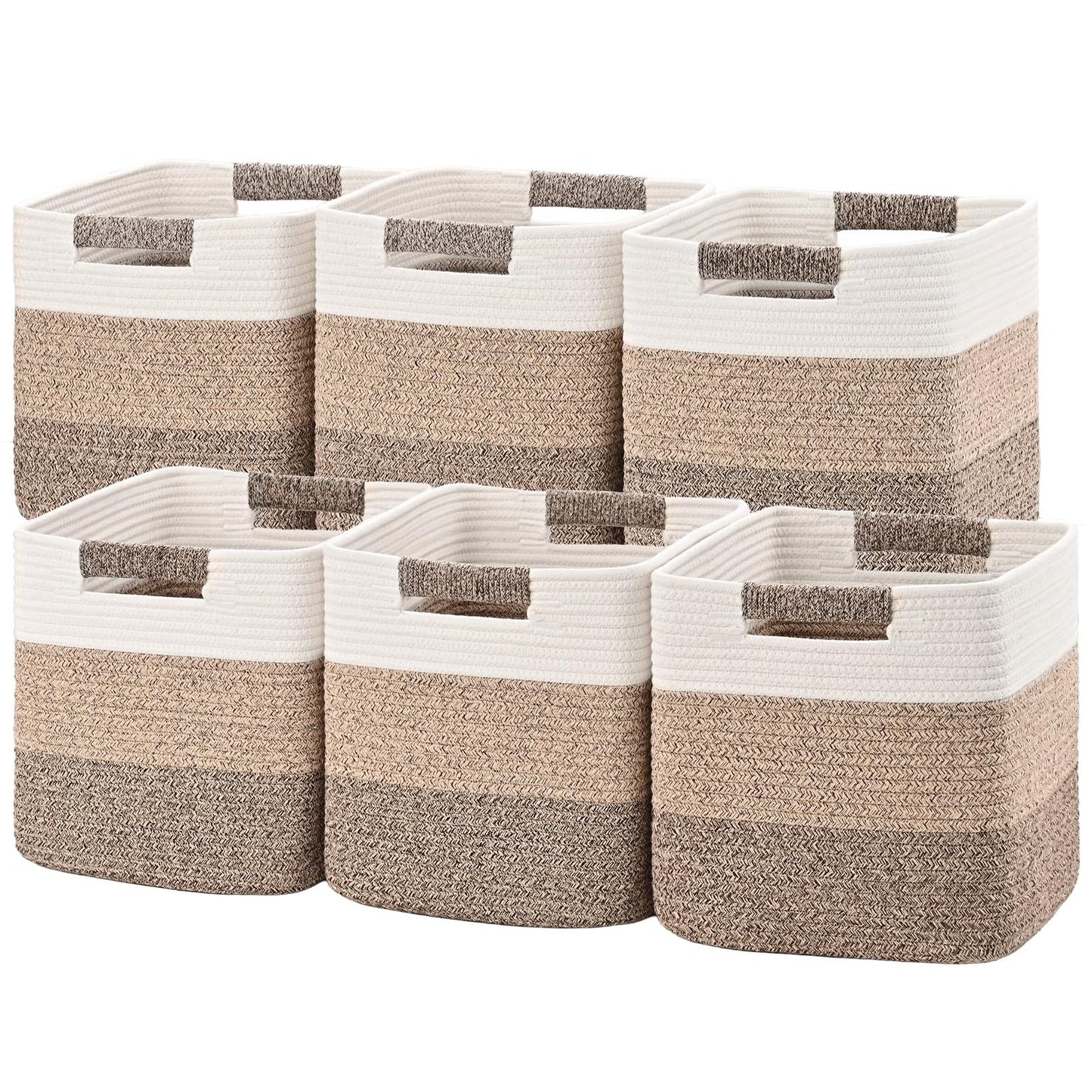 11 Inch Storage Cubes, 3 Pack Cube Storage Bins for Organizing, Cotton Rope Woven Baskets for Shelves, Bathroom, Kids Room, Closets, Baby Nursery