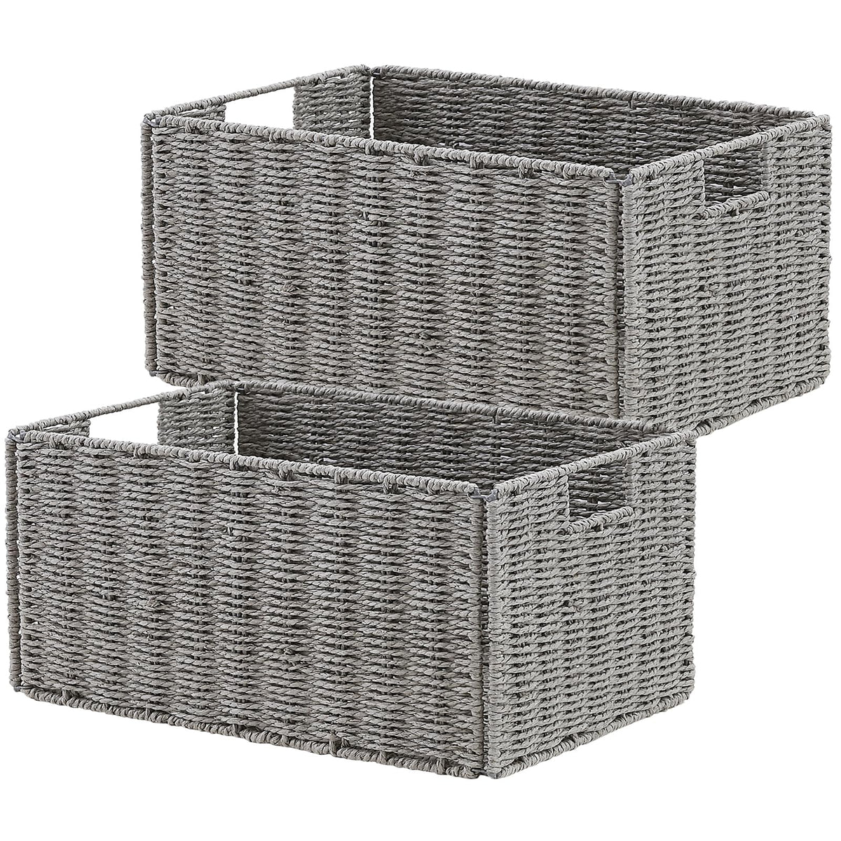 Vagusicc Wicker Storage Basket, Set of 2 Hand-Woven Paper Rope Wicker Basket, Small Storage Baskets for Organizing Toilet Paper Basket, Foldable Large Cube Storage Organizer Bins for Shelves (Natural)