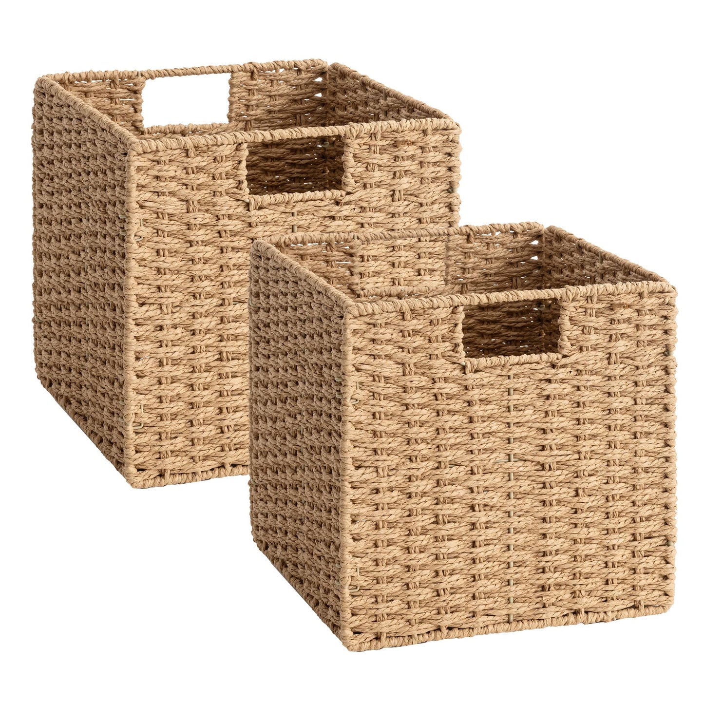 StorageWorks 9 inch Wicker Baskets for Storage, Square Baskets, Natural