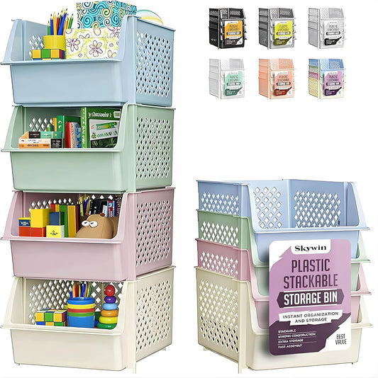 Skywin Stackable Storage Bins Open Front for Pantry Storage, 4 Pack - Multi