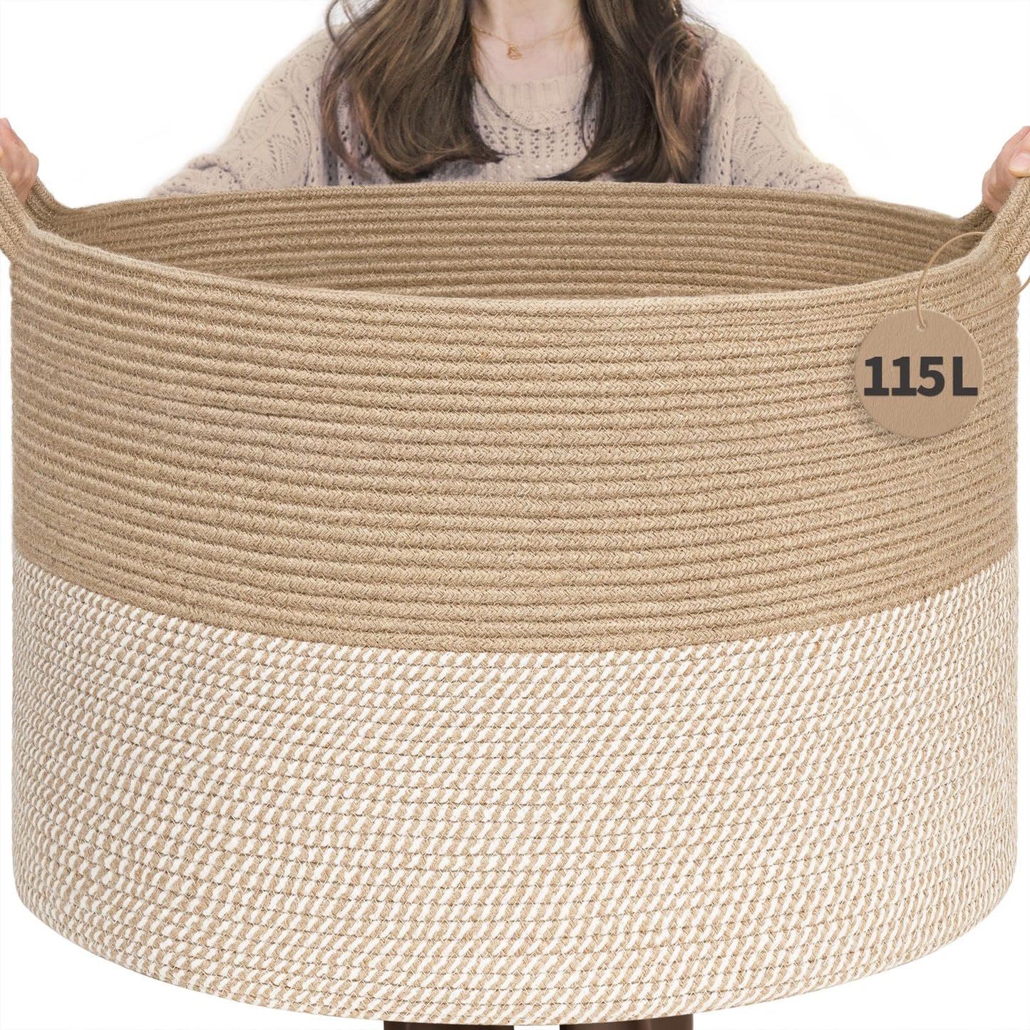 INDRESSME XXXLarge Woven Rope Blanket Basket Living Room Brown, 90L
