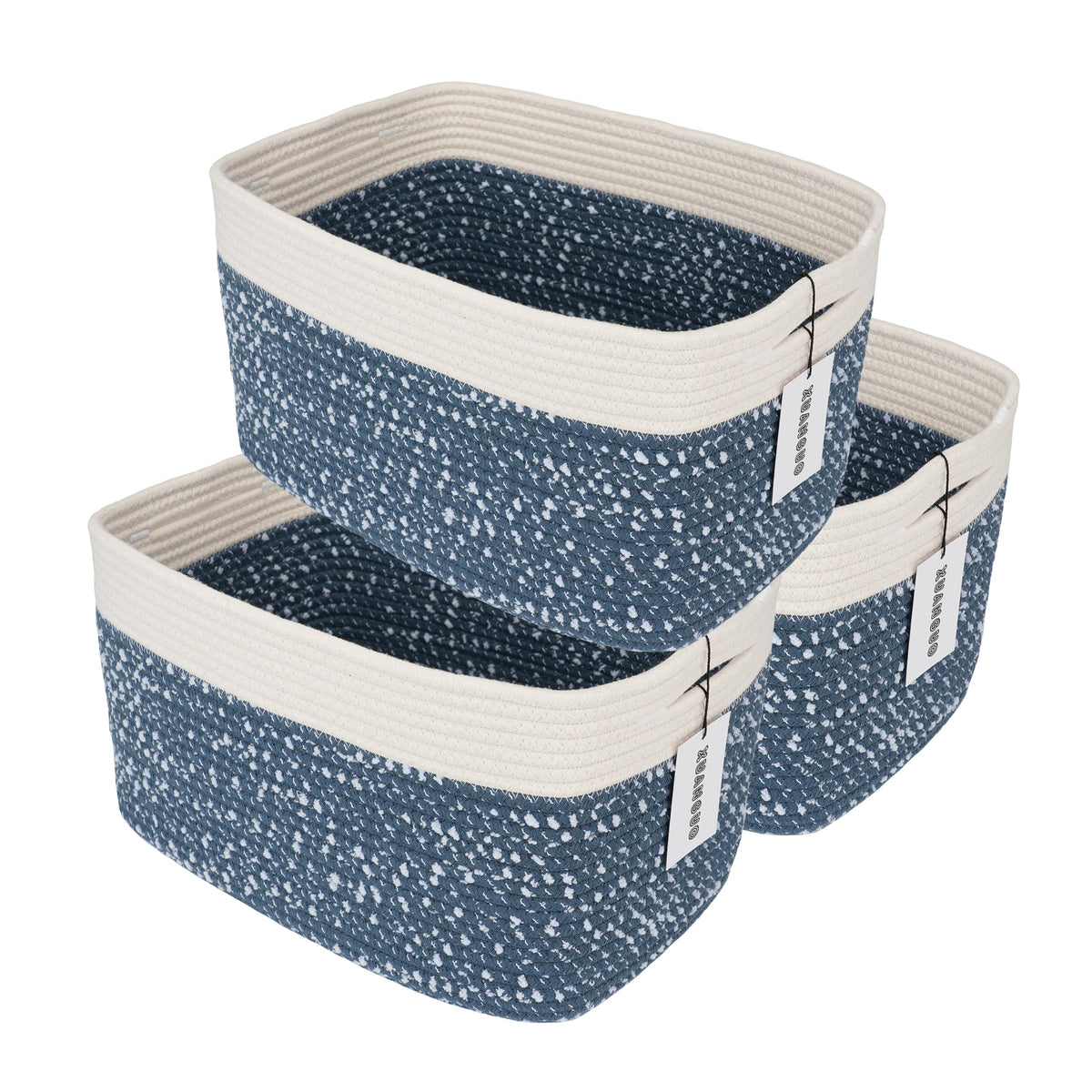 XUANGUO Woven Cotton Rope Storage Baskets 15x10x9.3" 3 Pack White and Brown