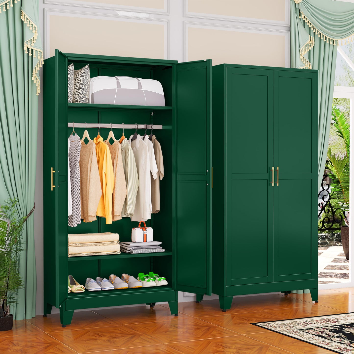 GAIOUS Metal Wardrobe Cabinet with 2 Drawers, 71" Clothing Storage Cabinets