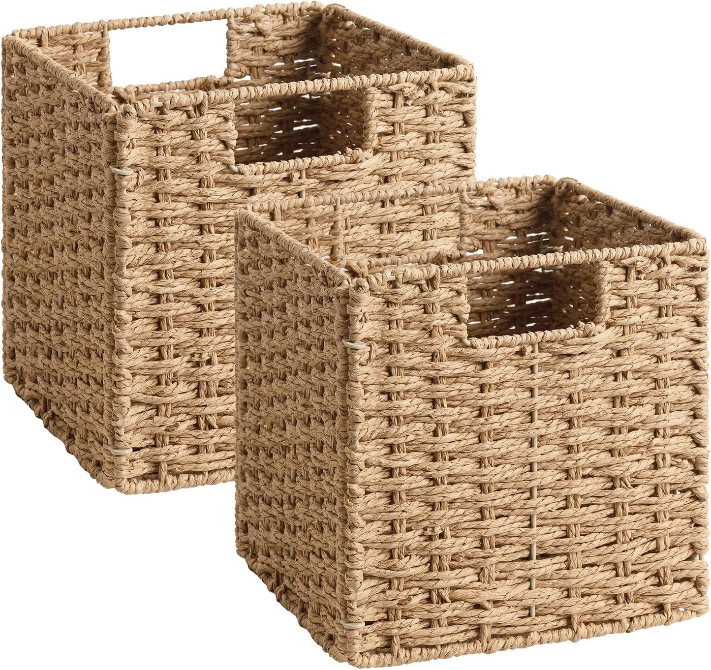 StorageWorks 9 inch Wicker Baskets for Storage, Square Baskets, Natural