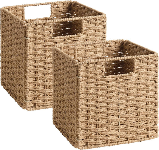 StorageWorks 9 inch Wicker Baskets for Storage, Square Baskets, Natural
