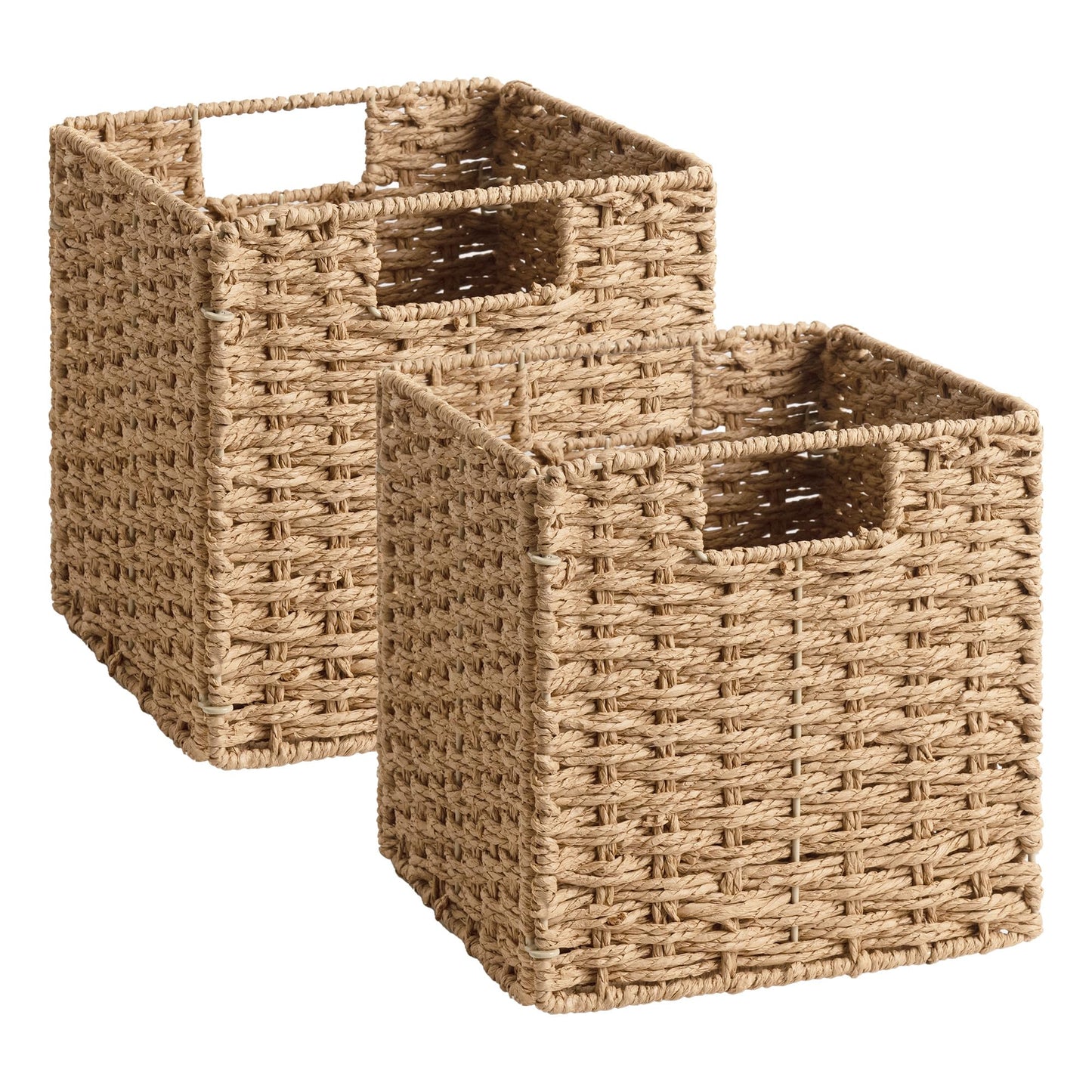 StorageWorks 9 inch Wicker Baskets for Storage, Square Baskets, Natural
