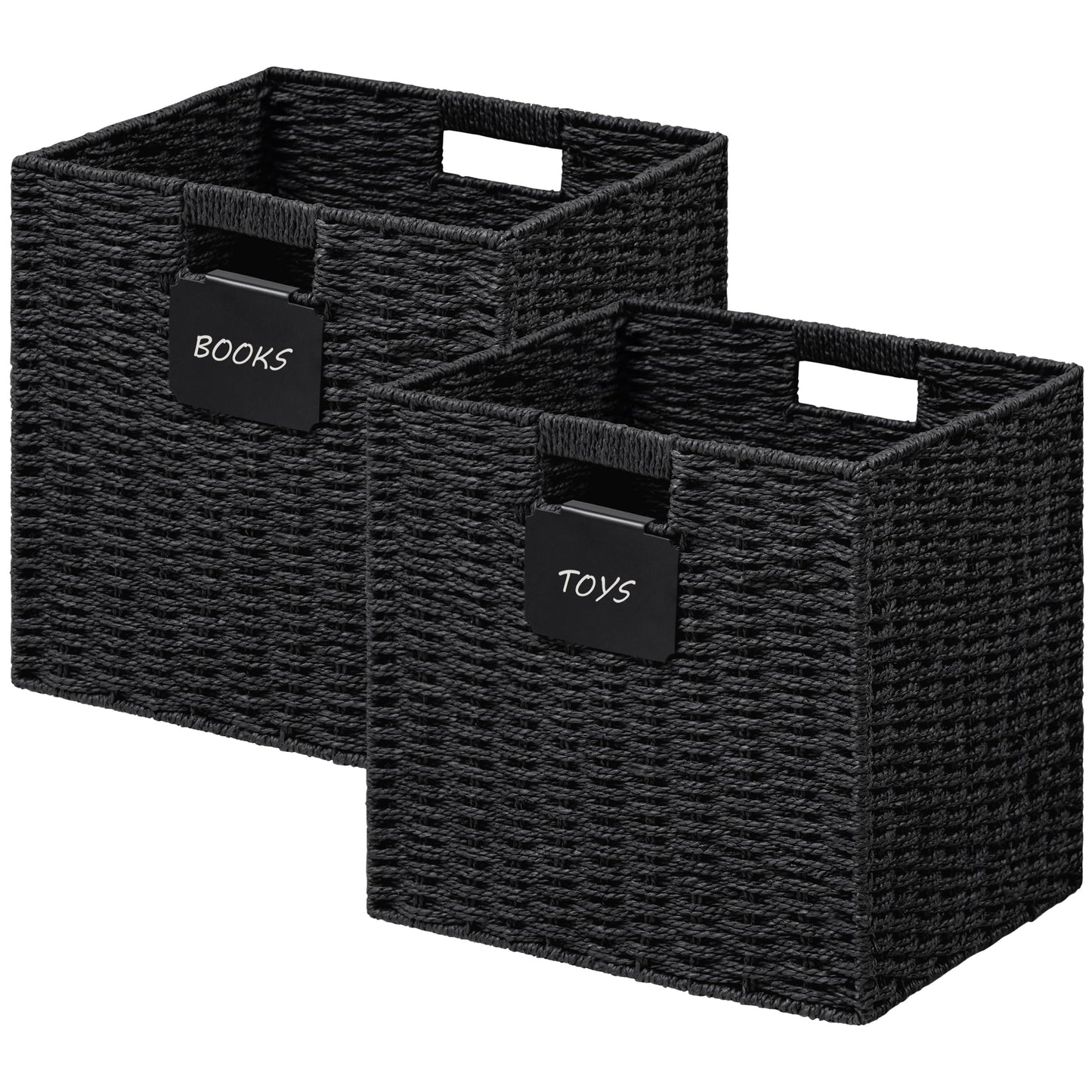 UBBCARE 2 Pack Wicker Basket, 10.5×10.5 Storage Cubes with Label, Foldable Cube Storage Bin with Handle, Square Storage Basket for Shelves, Woven Paper Rope Basket for Organizing, Green