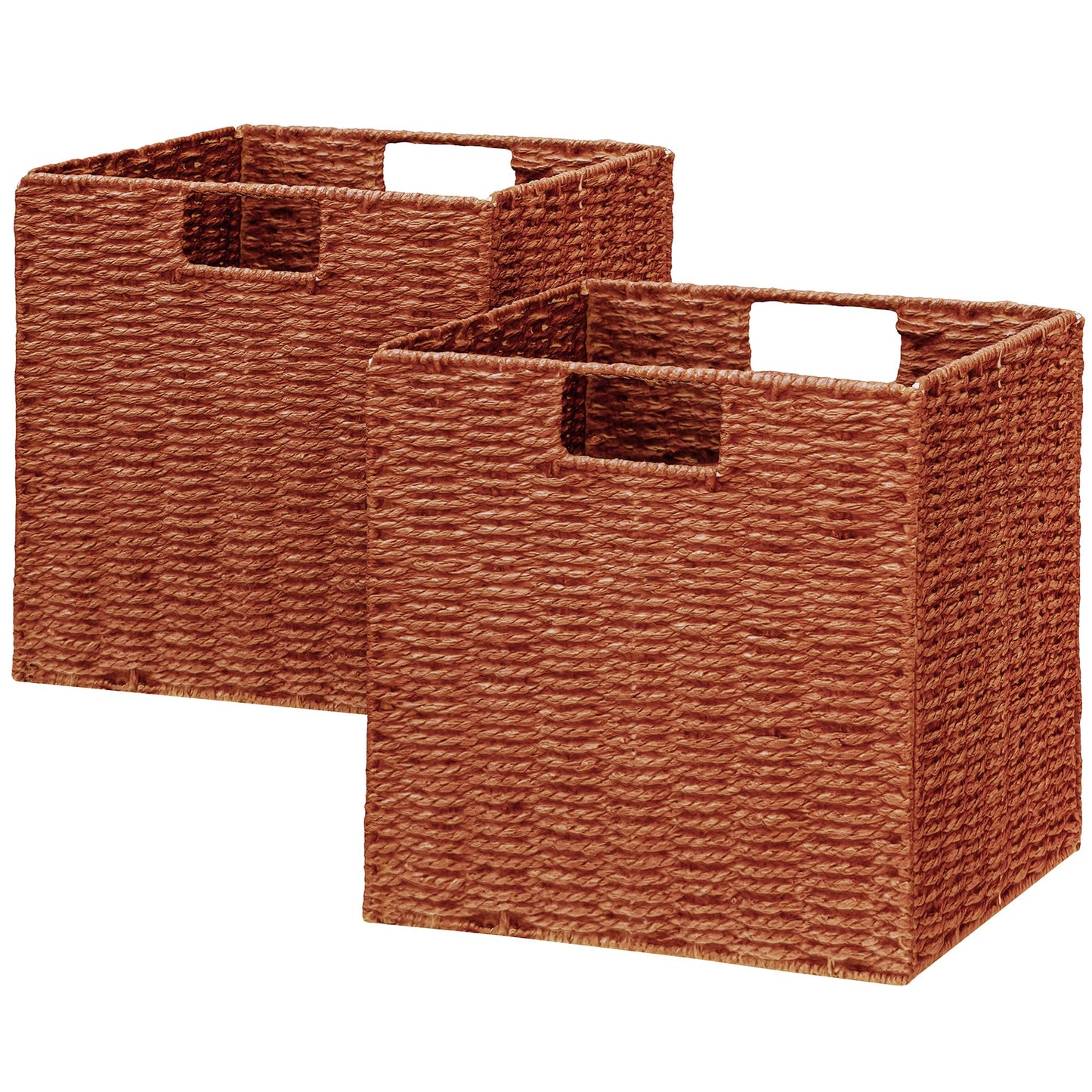 Vagusicc Wicker Storage Basket, Set of 2 Hand-Woven Storage Baskets for Shelves, Foldable Cube Storage Baskets Bins with Handles, 9 inch Small Wicker Baskets for Organizing Pantry Bedroom, Brown