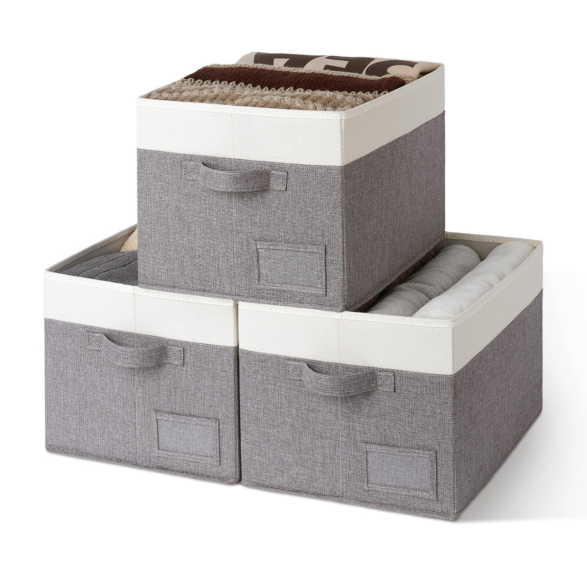 GRANNY SAYS Closet Storage Bins with Handles, Gray, Large, 3-Pack