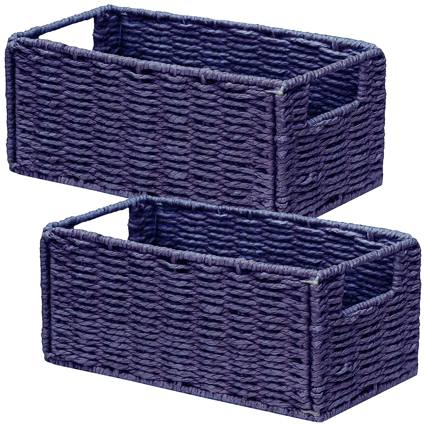 Vagusicc Wicker Storage Basket, Set of 2 Hand-Woven Paper Rope Wicker Basket, Small Storage Baskets for Organizing Toilet Paper Basket, Foldable Large Cube Storage Organizer Bins for Shelves (Natural)