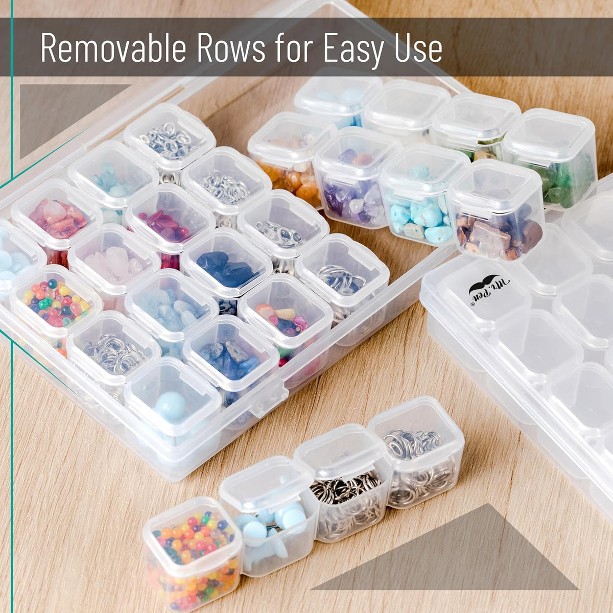 Mr. Pen- Bead Storage Containers, 28 Grids, 2 Pack, Clear White