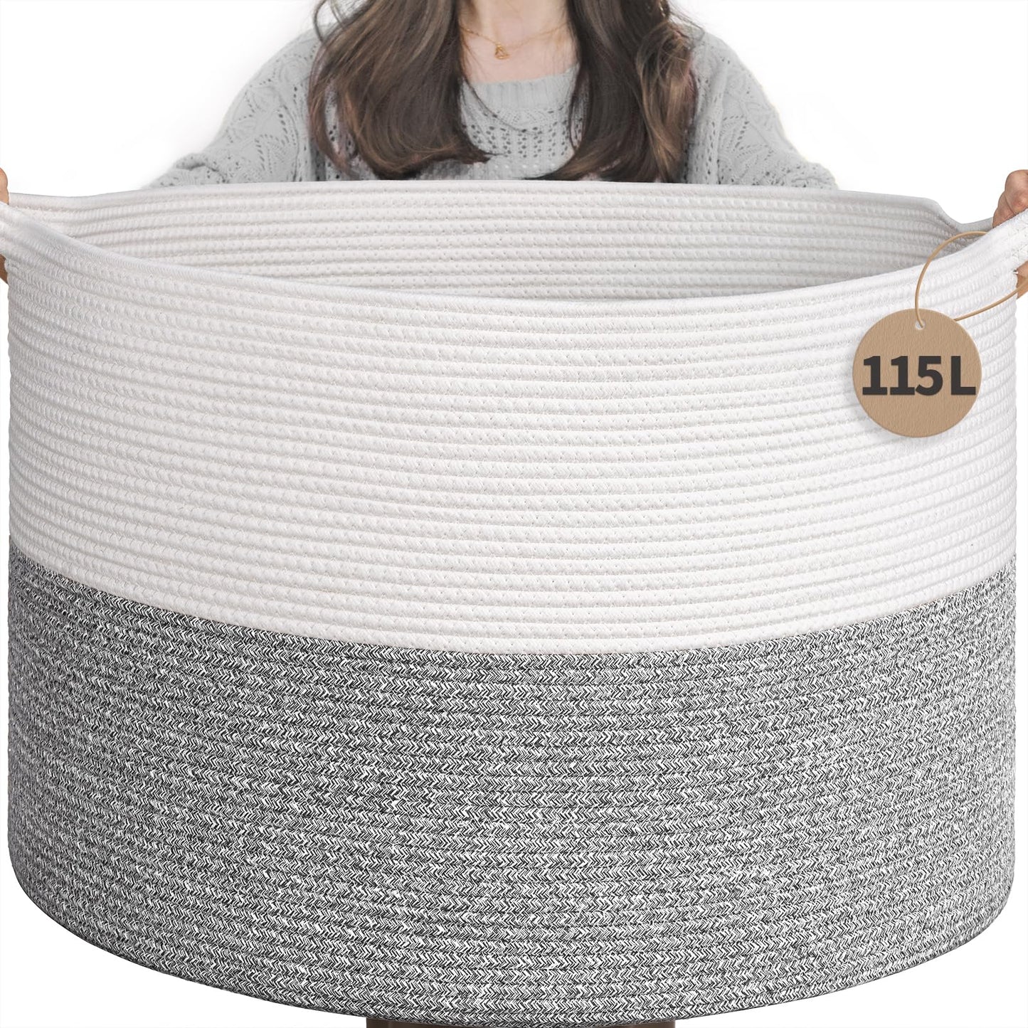 INDRESSME XXXLarge Woven Rope Blanket Basket Living Room Brown, 90L
