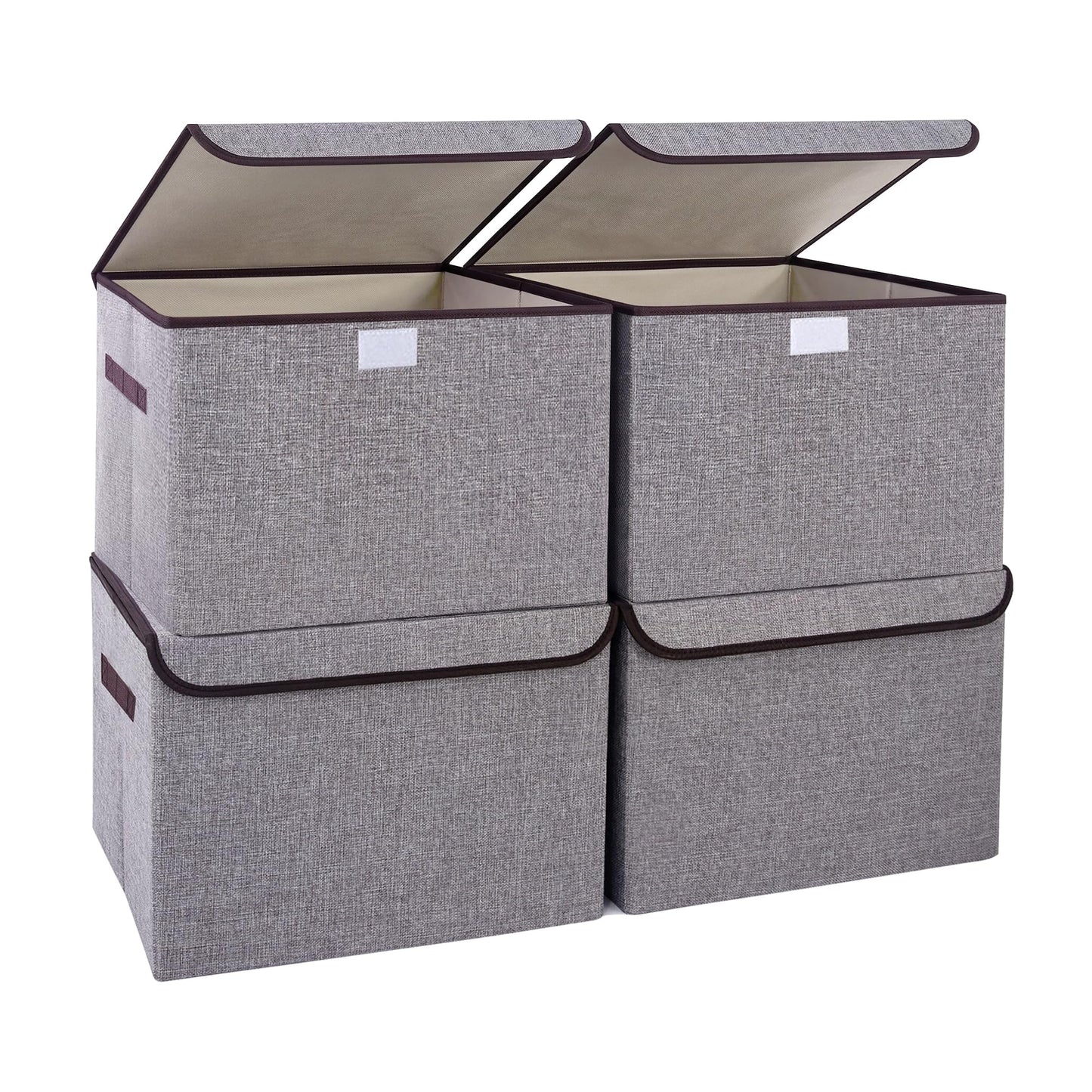 Bagnizer Large 22 Quart Linen Fabric Foldable Storage Bin Cube Organizer Basket with Flip-Top Lid & Handles, Clothes Blanket Box for Home, Office, Closet, Black, 4 Pack 14.6 x 9.5 x 9.5”