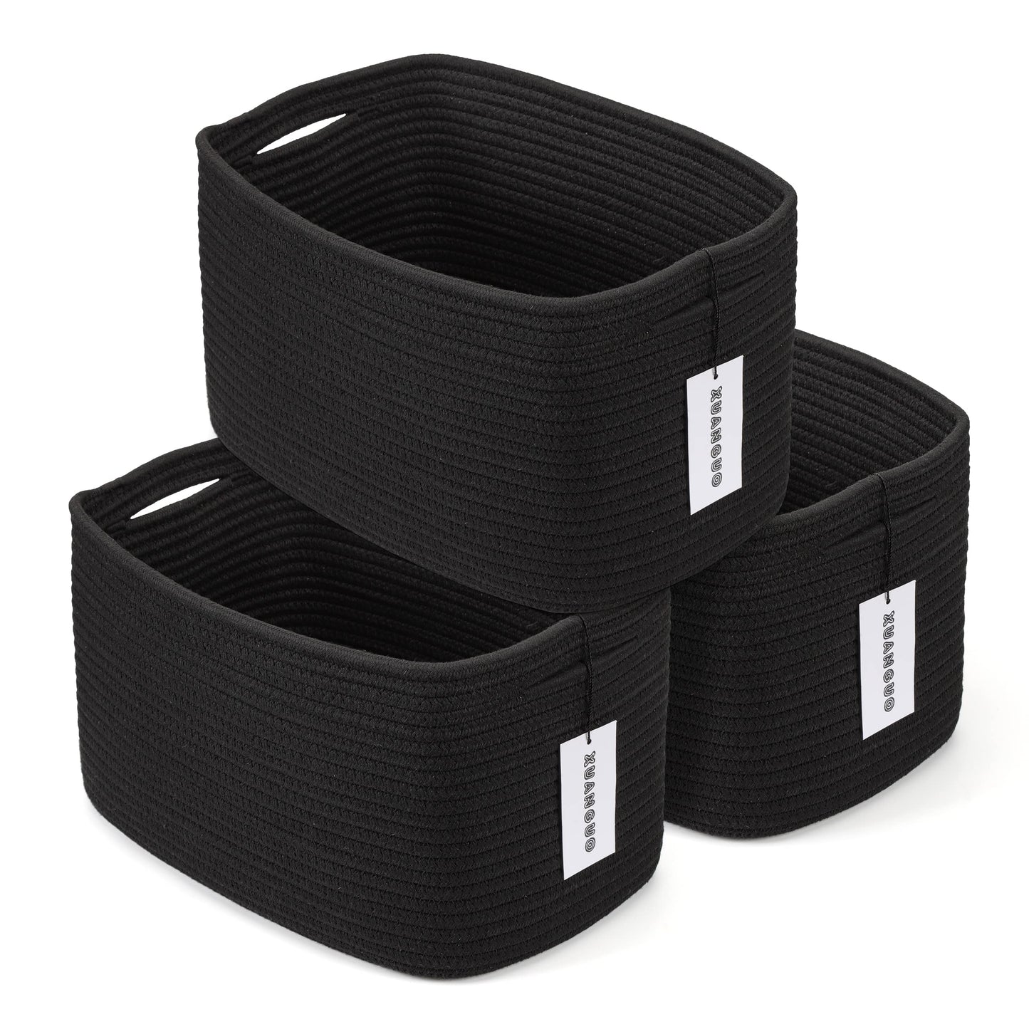XUANGUO Woven Cotton Rope Storage Baskets 15x10x9.3" 3 Pack White and Brown