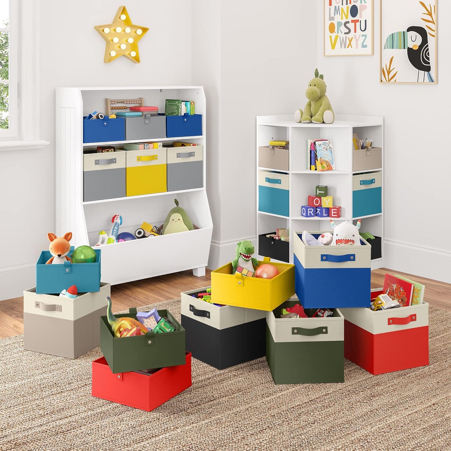 RiverRidge Folding Storage Bins - 2-pack of 5in Tall Olive Cubes