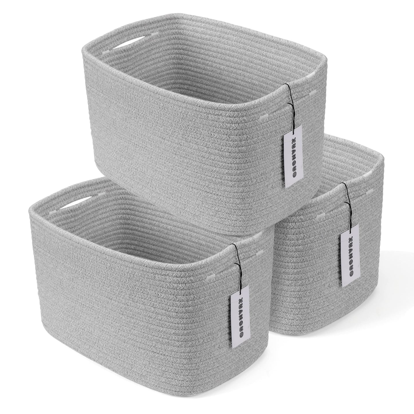 XUANGUO Woven Cotton Rope Storage Baskets 15x10x9.3" 3 Pack White and Brown