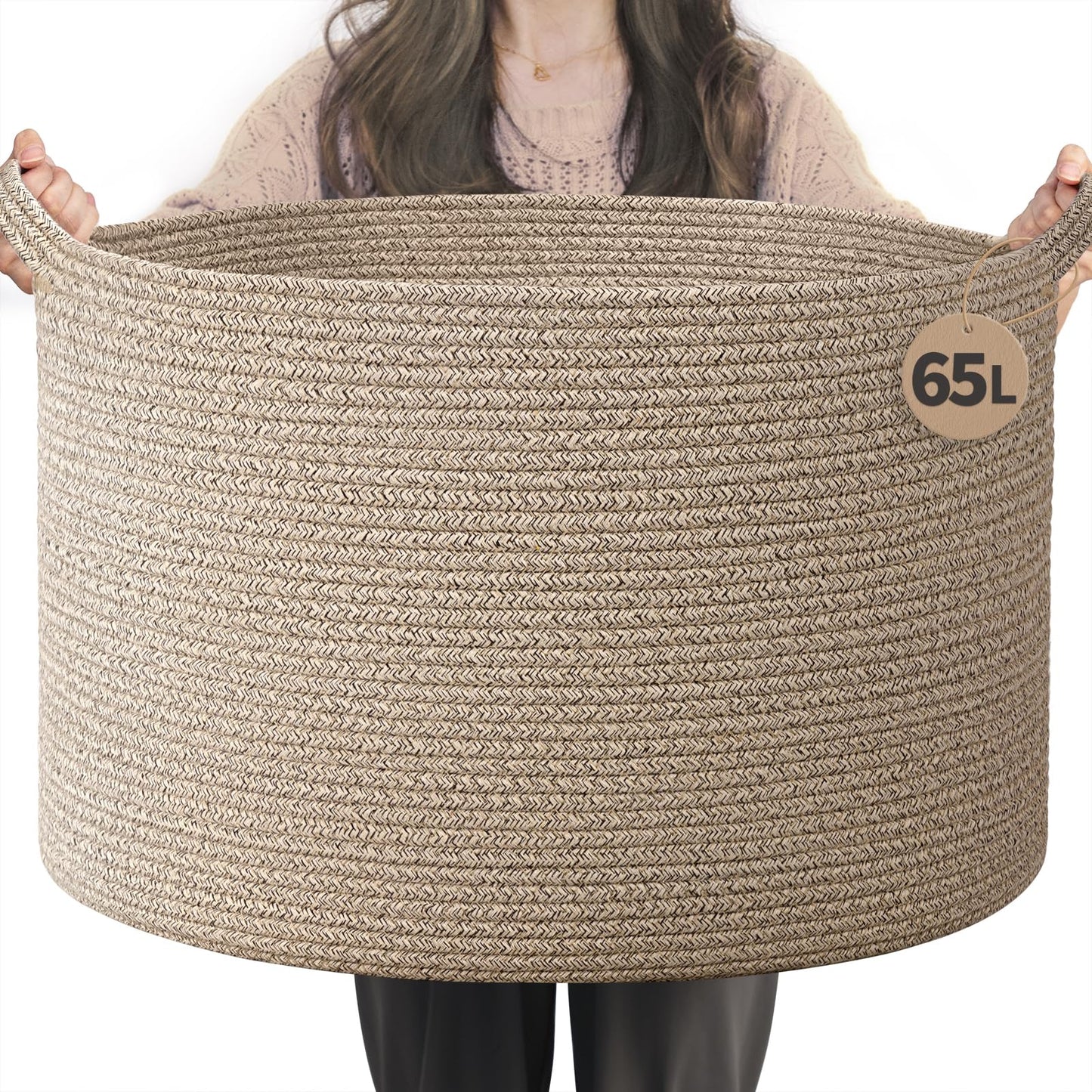 INDRESSME XXXLarge Woven Rope Blanket Basket Living Room Brown, 90L