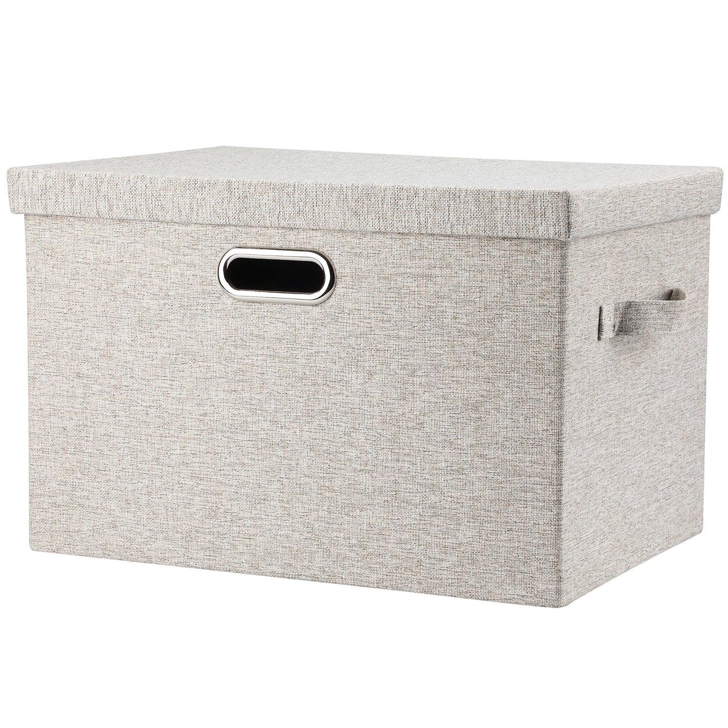 Graciadeco Large Quart Collapsible Stackable Storage Bins with Lids, 3 Packs Beige Linen Fabric Closet Boxes with Lids, Storage Cube Baskets Container Organizers for Bedroom Office(16.6 x 11.7 x 10.8)