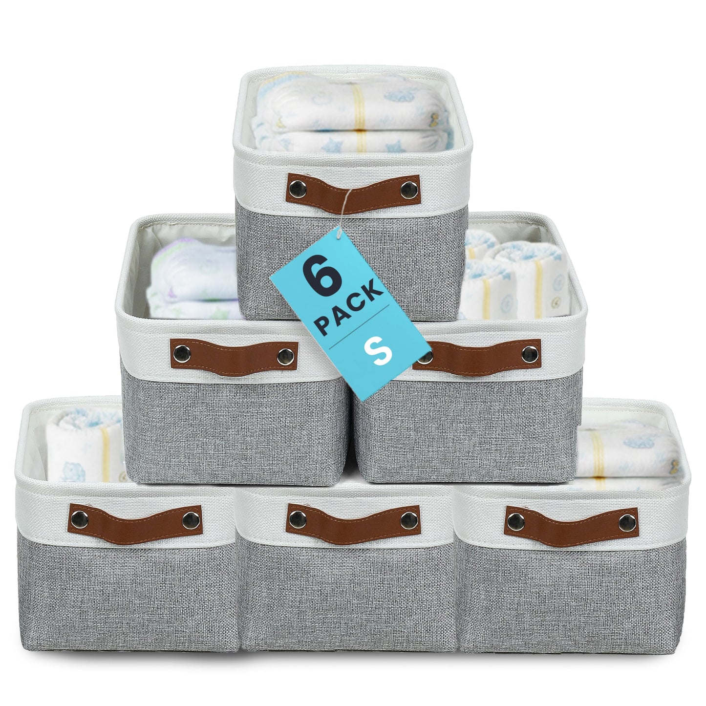 OrganiHaus 15x11in Canvas Storage Baskets 3 Pack - Fabric Bins for Shelves